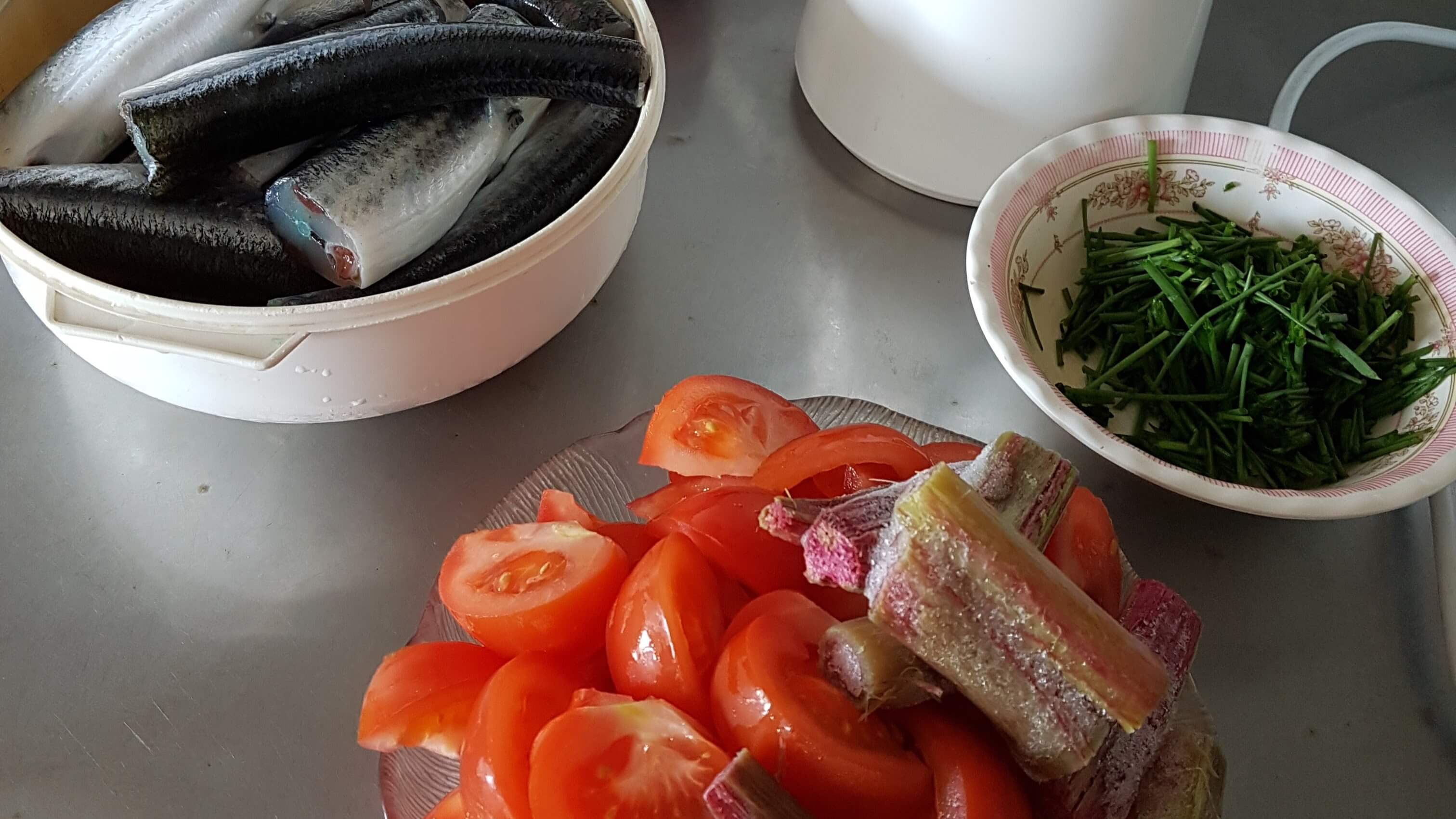 Version med hornfisk og rabarber